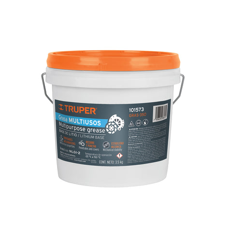 Grasa lubricante multiusos, base litio, 3.5 kg, Truper | GRAS-350 | 101573