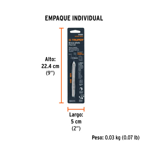 Broca piloto de 1/4' para brocasierras diamante, Truper | MAND-BRD | 101581