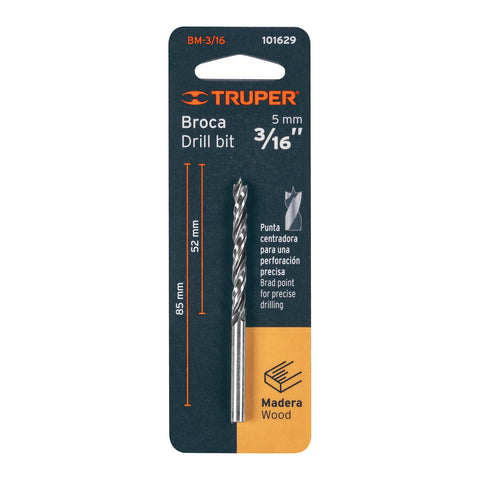 Broca con punta centradora para madera 3/16', TRUPER | BM-3/16 | 101629