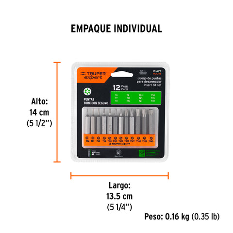 Juego de 12 puntas torx combinadas c/seguro largo 2', Expert | P12-2TS | 101675