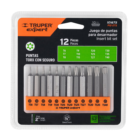 Juego de 12 puntas torx combinadas c/seguro largo 2', Expert | P12-2TS | 101675