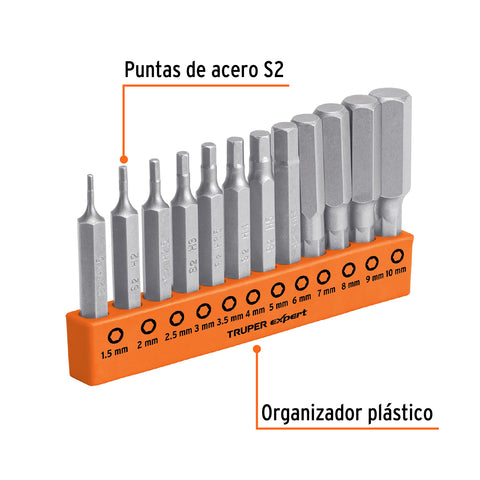 Juego de 12 puntas hexagonales mm largo 2', Expert | PUDE-12H2M | 101679