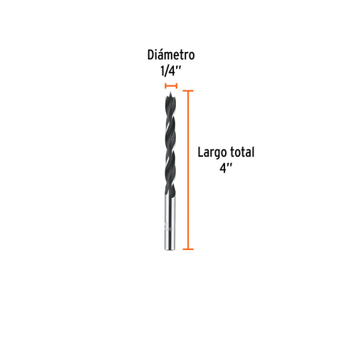 Broca con punta centradora para madera 1/4', TRUPER | BM-1/4 | 101691