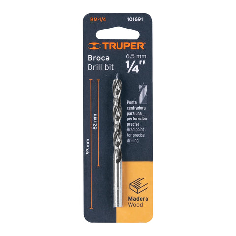 Broca con punta centradora para madera 1/4', TRUPER | BM-1/4 | 101691