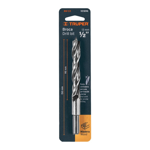 Broca con punta centradora para madera 1/2', TRUPER | BM-1/2 | 101696