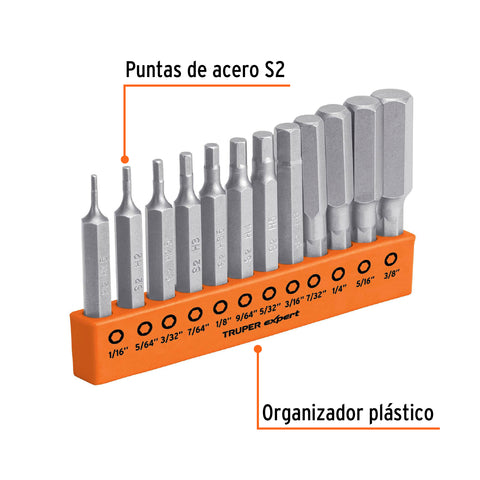 Juego de 12 puntas hexagonales std largo 2', Expert | PUDE-12H2P | 101710