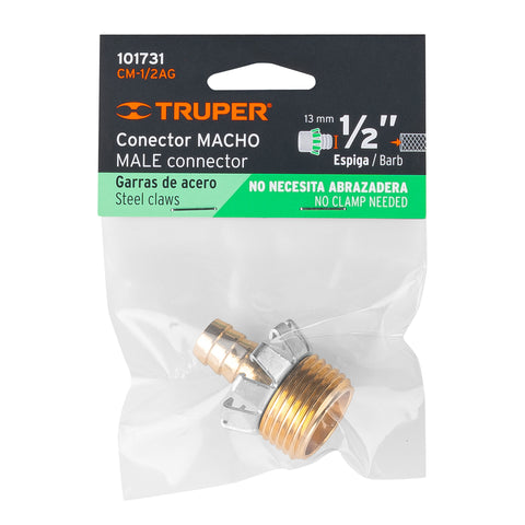 Conector 1/2' macho tipo garra de aluminio, Truper | CM-1/2AG | 101731