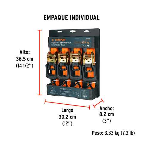 Juego de 4 sujetadores con matraca carga máxima 1000 kg | SU-1000C4 | 101741