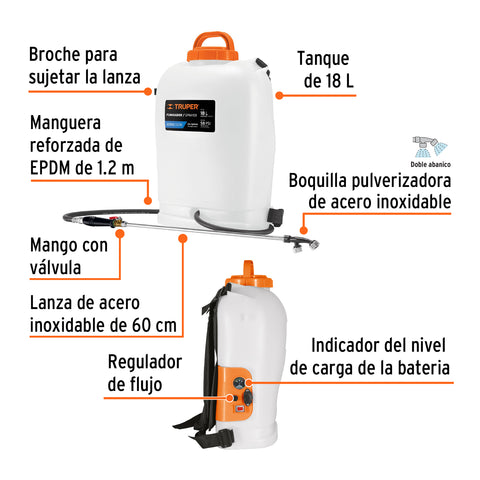 Fumigador de 18 L eléctrico con batería ion litio de 12 V | FUB-18 | 101745