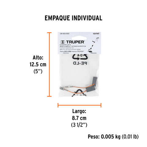 Bolsa con 2 carbones de repuesto para DES-550, TRUPER | CB-DES-550 | 101747