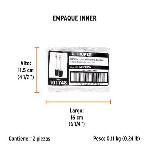 Bolsa con 2 carbones de repuesto para MEZ-150N, TRUPER | CB-MEZ150N | 101748