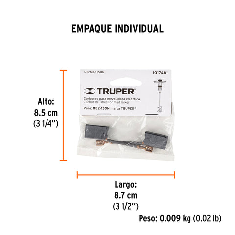 Bolsa con 2 carbones de repuesto para MEZ-150N, TRUPER | CB-MEZ150N | 101748