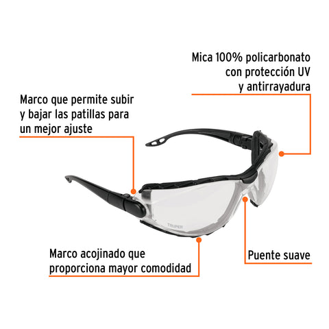 Lentes transp antiempaño c/marco de espuma y correa, Expert | LEDE-TX | 101791