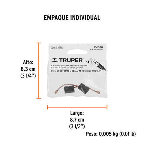 Bolsa con 2 carbones de repuesto para ESM-45110, TRUPER | CB-ESM-45110 | 101800