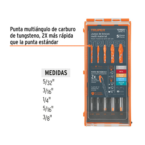 Juego de 5 brocas multimaterial, Truper | JBMC-5 | 101820