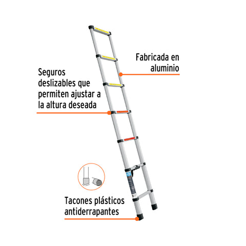 Escalera telescópica, 7 peldaños, tipo II, capacidad 102kg | ESTE-207 | 101903