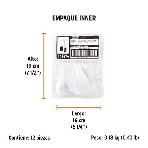 Bolsa con 2 carbones de repuesto para MADE-20NX, TRUPER | CB-MADE-20NX | 101979