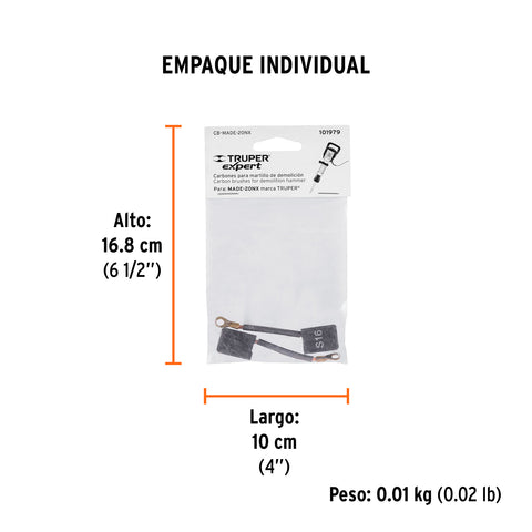 Bolsa con 2 carbones de repuesto para MADE-20NX, TRUPER | CB-MADE-20NX | 101979