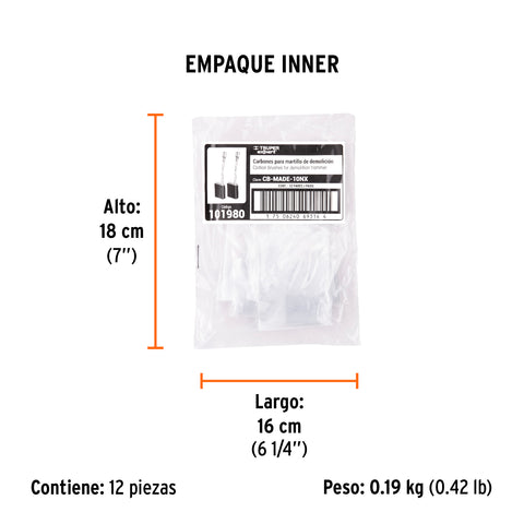 Bolsa con 2 carbones de repuesto para MADE-10NX, TRUPER | CB-MADE-10NX | 101980