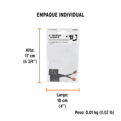 Bolsa con 2 carbones de repuesto para MADE-10NX, TRUPER | CB-MADE-10NX | 101980