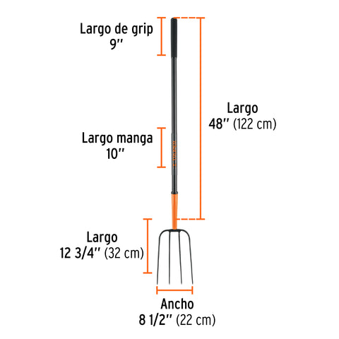 Bieldo para paja, 4 dientes, mgo largo de acero 48' TRUPER | BPJ-4M | 102100