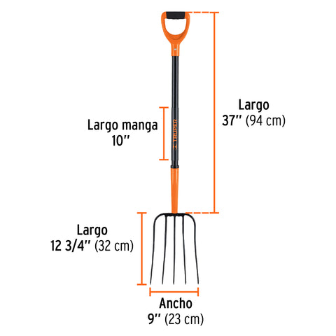 Bieldo para paja, 5 dientes, mgo de acero 37',puño'Y' TRUPER | BPJ-5MC | 102114