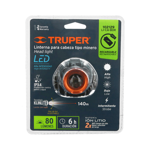Linterna de minero LED 80 lm, recargable, TRUPER EXPERT | LI-CA-80R | 102129