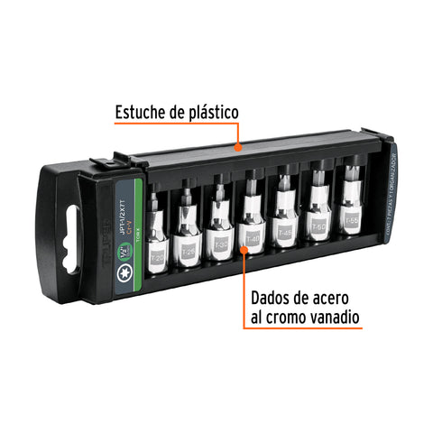Juego de 7 dados cuadro 1/2' punta torx, Truper | JPT-1/2X7T | 102237