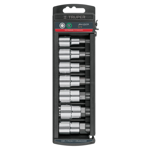 Juego de 7 dados cuadro 1/2' punta hexagonal std, Truper | JPH-1/2X7P | 102239