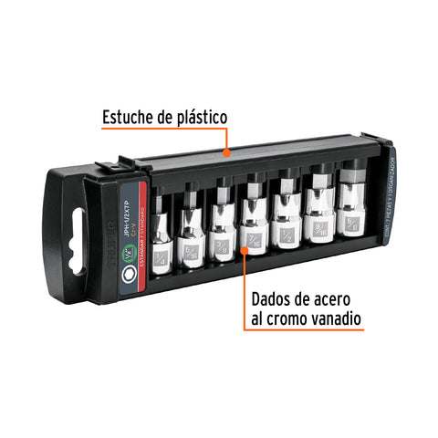 Juego de 7 dados cuadro 1/2' punta hexagonal std, Truper | JPH-1/2X7P | 102239
