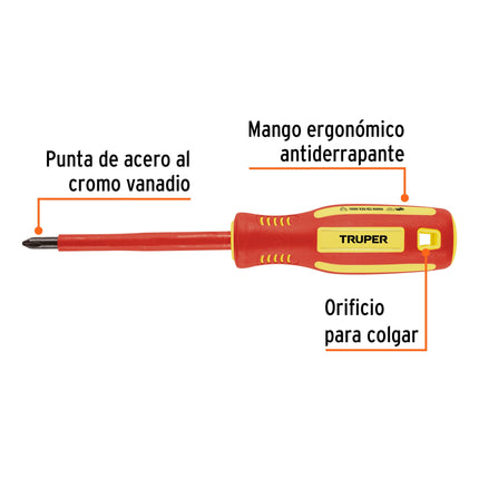 Desarmador dieléctrico de cruz 1/4' x 4', Truper | DP-1/4X4D | 102241