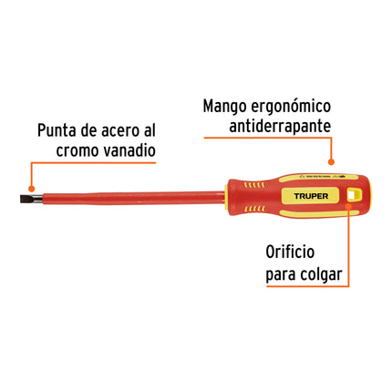 Desarmador dieléctrico plano 1/4' x 6', Truper | DR-1/4X6D | 102243