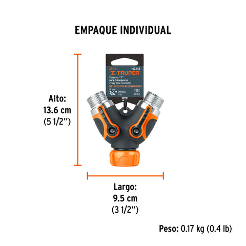 Conector 'Y' 3/4' metálico con recubrimiento para manguera | AD-2R | 102248