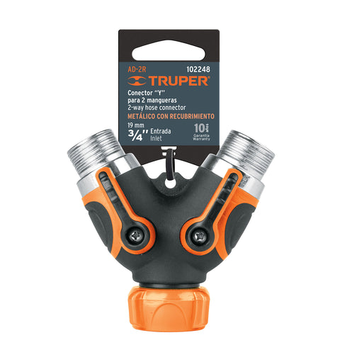 Conector 'Y' 3/4' metálico con recubrimiento para manguera | AD-2R | 102248