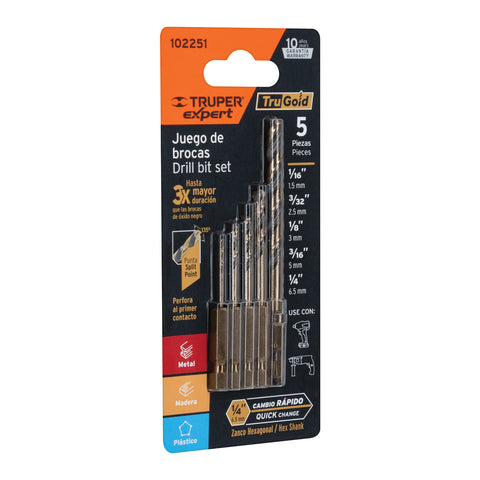 Juego de 5 brocas HSS para metal zanco cambio rápido, Expert | JBAV-5R | 102251