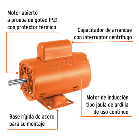 Motor eléctrico monofásico de 1/2 HP, baja velocidad, Truper | MOE-1/2B | 102303