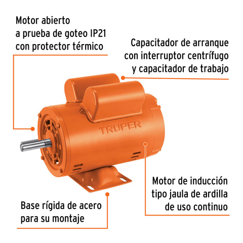 Motor eléctrico monofásico de 3/4 HP, baja velocidad, Truper | MOE-3/4B | 102304