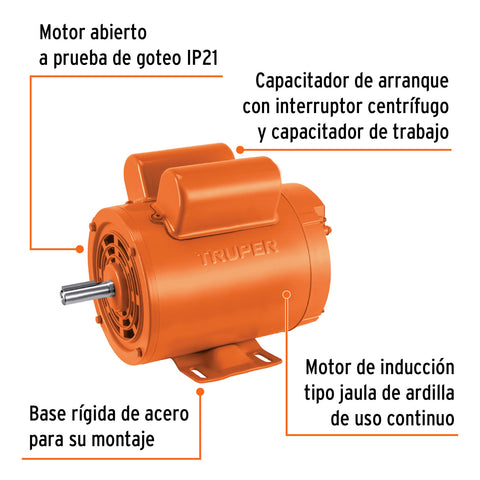 Motor eléctrico monofásico de 1 HP, baja velocidad, Truper | MOE-1B | 102305
