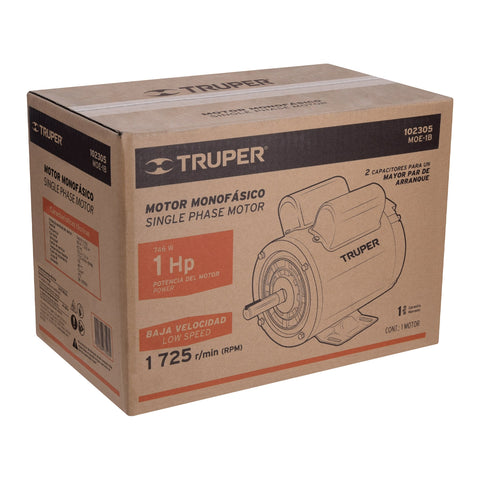 Motor eléctrico monofásico de 1 HP, baja velocidad, Truper | MOE-1B | 102305