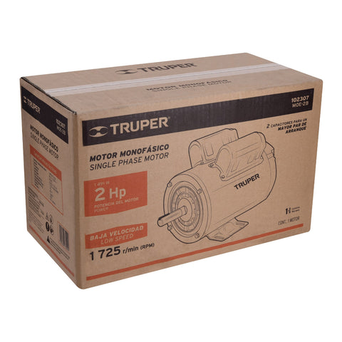 Motor eléctrico monofásico de 2 HP, baja velocidad, Truper | MOE-2B | 102307