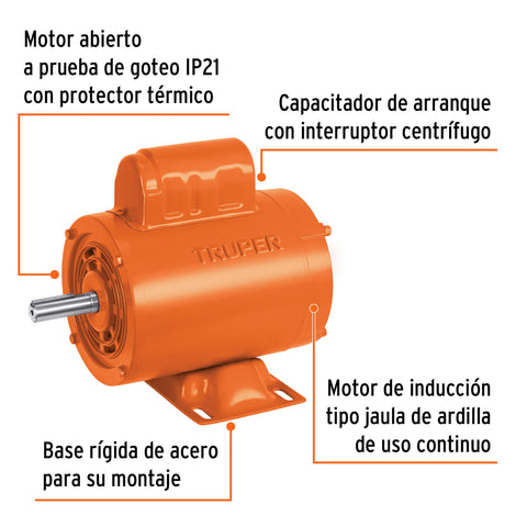 Motor eléctrico monofásico de 1/4 HP, alta velocidad, Truper | MOE-1/4A | 102308