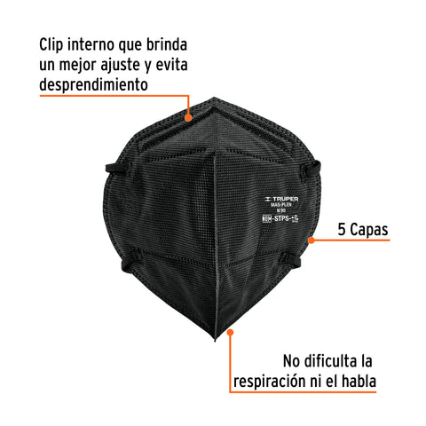 Respirador plegable N95 negro para polvos y partículas | MAS-PLEN | 102327