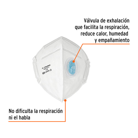 Respirador plegable N95 con válvula para partículas, Truper | MAS-PLE-V | 102336