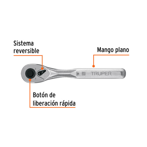 Matraca liberación rápida 72 dientes, cuadro 1/4', Truper | M-1472 | 102369