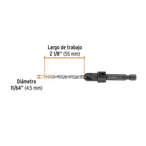 Broca avellanadora #8 para madera, 11/64', TRUPER | BAM-8 | 102376