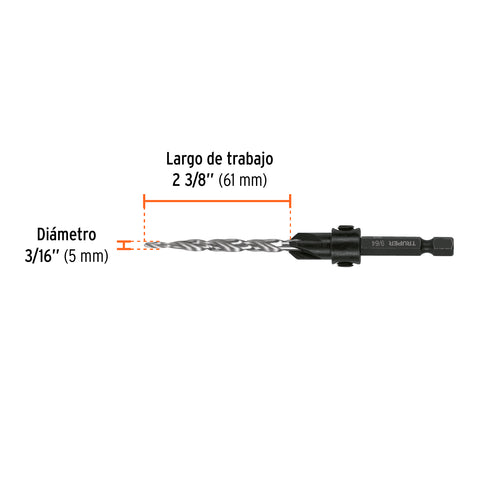Broca avellanadora #10 para madera, 3/16', TRUPER | BAM-10 | 102377