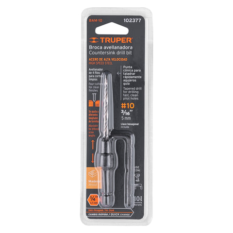 Broca avellanadora #10 para madera, 3/16', TRUPER | BAM-10 | 102377