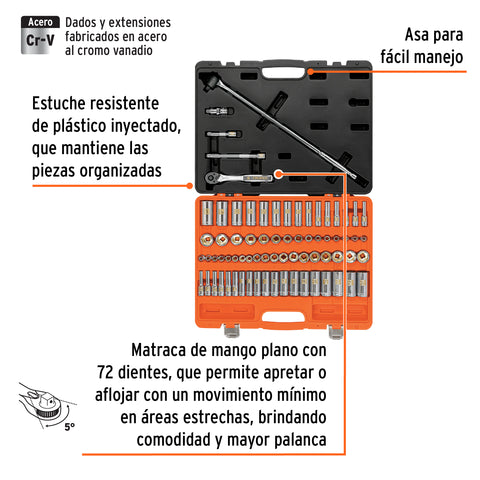Juego de 73 herramientas cuadro 3/8' std y mm para mecánico | JD-3/8X73MP | 102389