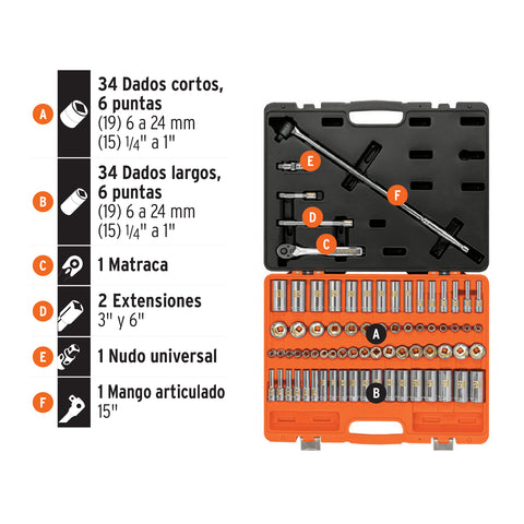 Juego de 73 herramientas cuadro 3/8' std y mm para mecánico | JD-3/8X73MP | 102389