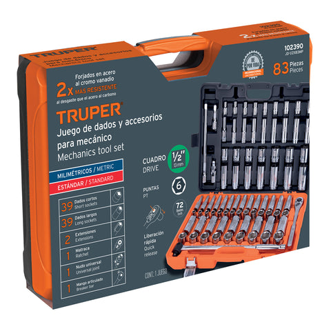 Juego de 83 herramientas cuadro 1/2' std y mm para mecánico | JD-1/2X83MP | 102390